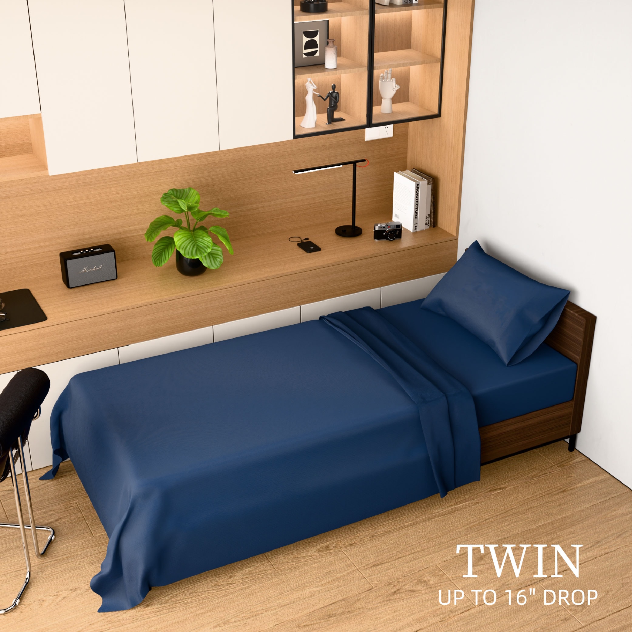 Bedding Twin Bed Sheets Set - 3 Piece Bedding - Brushed Microfiber - Shrinkage And Fade Resistant - Easy Care (Twin, Navy Blue)_voghion.com